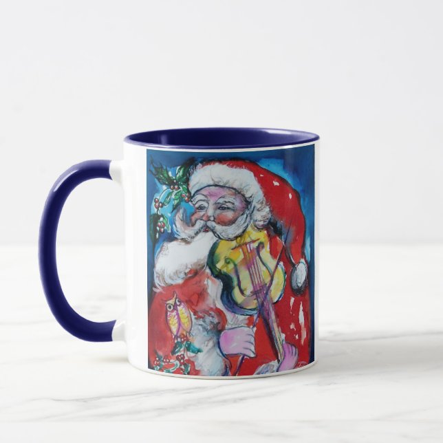 LOVE MUSICAL XMAS PARTY SANTA CLAUS VIOLIN PLAYER MUG (Left)