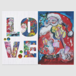 LOVE MUSICAL XMAS PARTY SANTA CLAUS VIOLIN PLAYER TISSUE PAPER