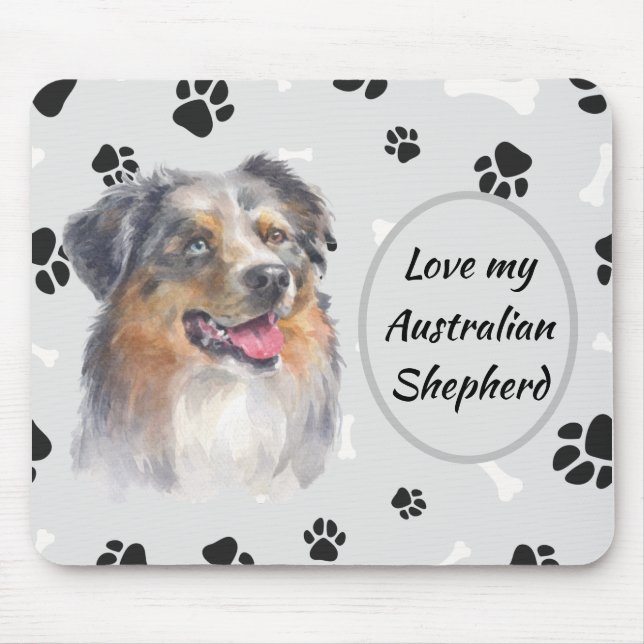 Love My Australian Shepherd Dog Pawprint  Mouse Pa Mat (Front)