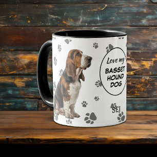 Love My Basset Hound Dog Pawprint Pattern Mug