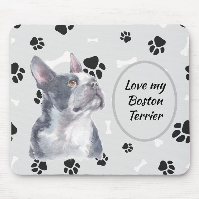Love My Boston Terrier Dog Pawprint  Mouse Mat (Front)