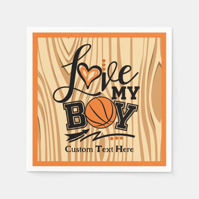 Love My Boy Basketball Sports Personalised Napkin (Front)