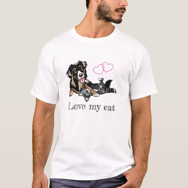 Love my cat, all men love their cats, funny T-Shirt (Front)