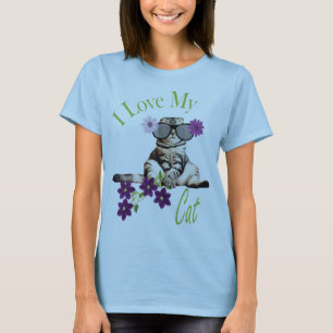 Love My Cat Floral Desing T-Shirt