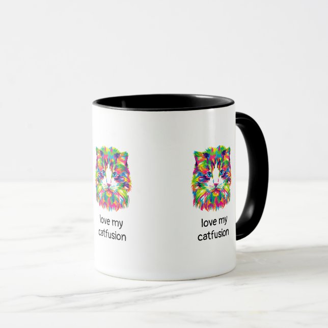 Love My Catfusion Abstract Cat Coffee Mug (Front Right)