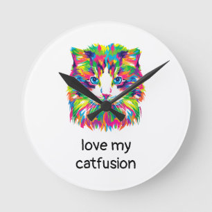 Love My Catfusion Abstract Cat Quartz Wall Clock