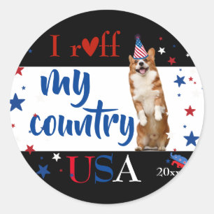 Love my country USA corgi dog, Classic Round Sticker