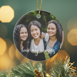 Love My Cousins Custom Family Photo Christmas Ceramic Tree Decoration