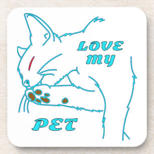 LOVE MY CUTE AQUA PET CAT COASTER