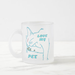 LOVE MY CUTE AQUA PET CAT FROSTED GLASS COFFEE MUG