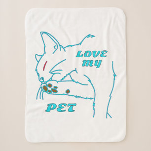 LOVE MY CUTE AQUA PET CAT SHERPA BLANKET