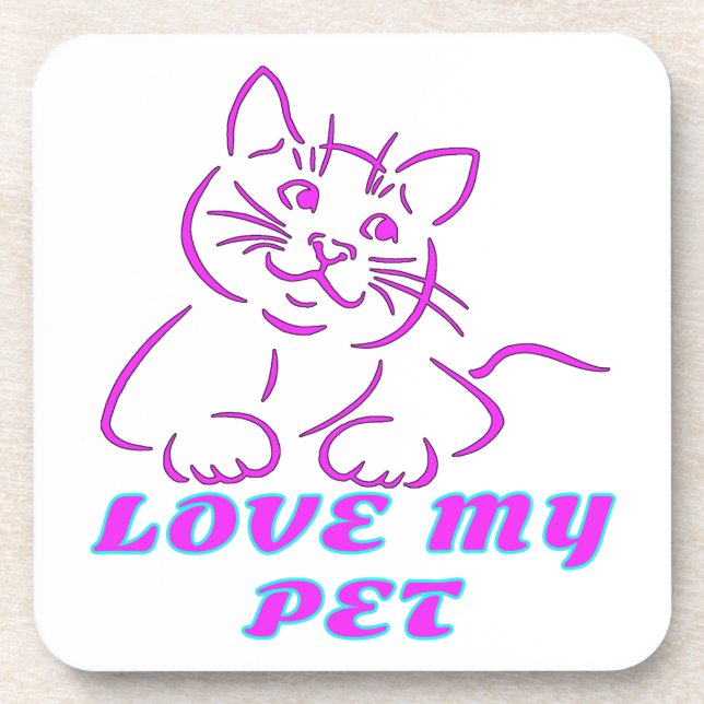 LOVE MY CUTE PINK PET CAT COASTER (Front)