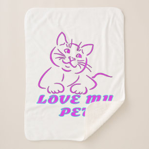 LOVE MY CUTE PINK PET CAT SHERPA BLANKET