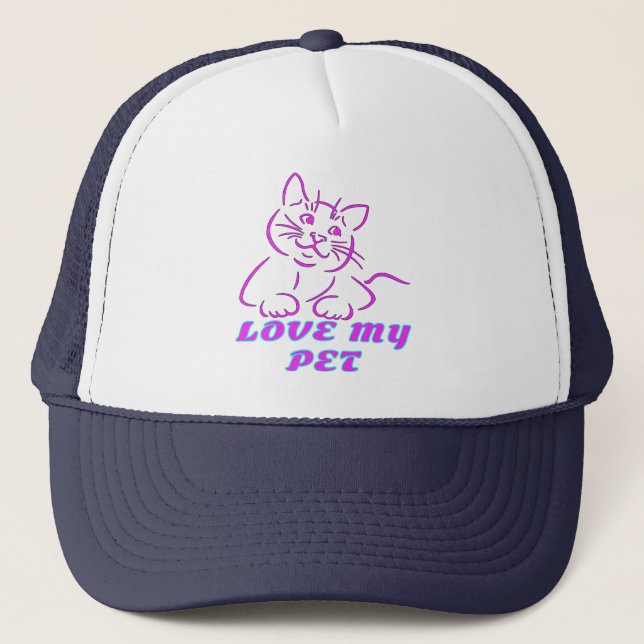 LOVE MY CUTE PINK PET CAT TRUCKER HAT (Front)