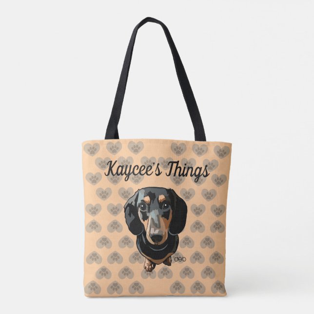 Love My Dachshund Heart Paw Tote Bag (Back)