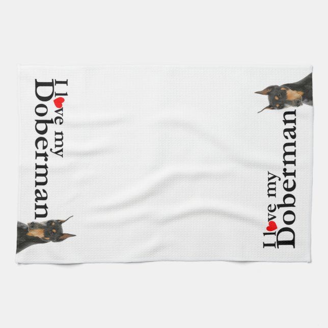 Love My Doberman Kitchen Towel (Horizontal)