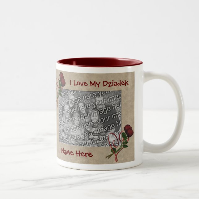 Love My Dziadek Roses Polish Grandfather  Two-Tone Coffee Mug (Right)