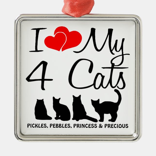 Love My FOUR Cats Metal Tree Decoration (Front)