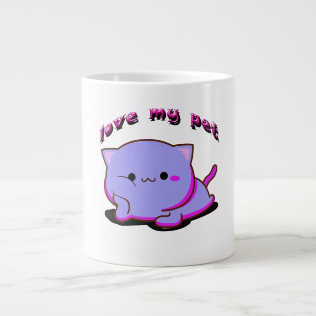 LOVE MY Fuchsia AND PURPLE KITTEN Large Coffee Mug (Front)