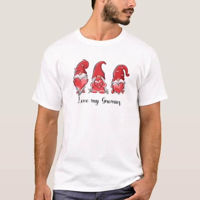 Love My Gnomies Red Heart Valentines Day Gnomes Lo T-Shirt (Front)