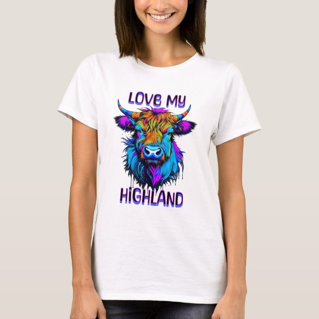 Love my Highland Cows Cyberpunk Style Art T-Shirt (Front)