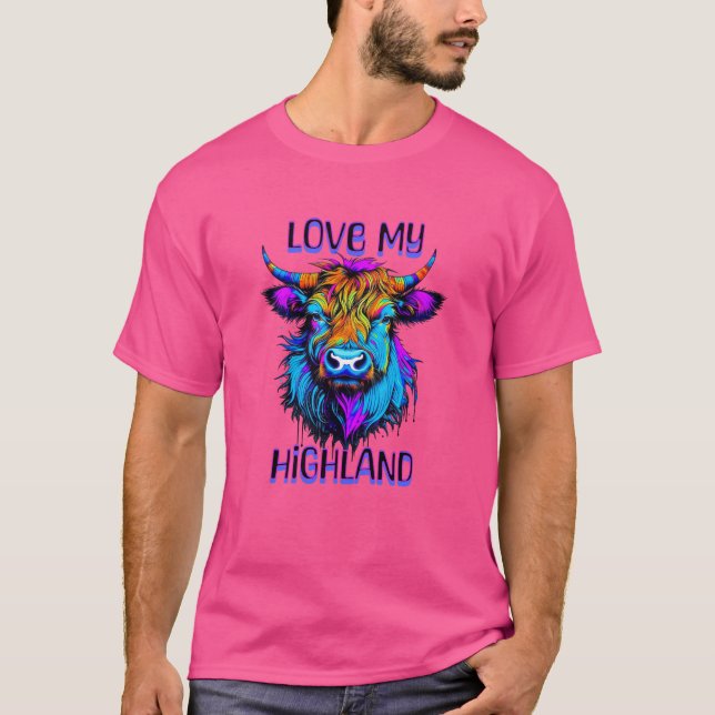 Love my Highland Cows Cyberpunk Style Art T-Shirt (Front)