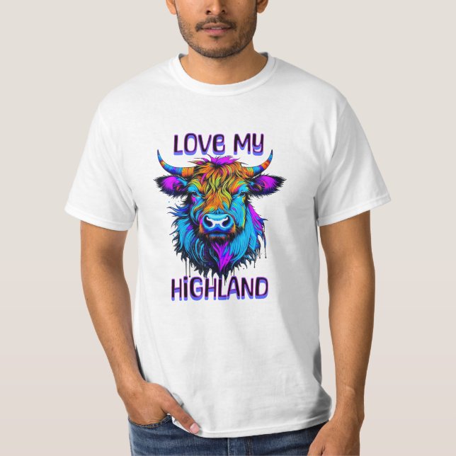 Love my Highland Cows Cyberpunk Style Art T-Shirt (Front)