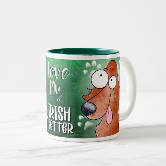 Love My Irish Setter Cartoon 11oz Two-Tone Coffee Mug (Front Right)
