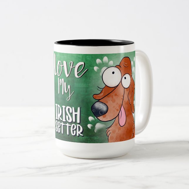 Love My Irish Setter Cartoon Two-Tone Coffee Mug (Front Right)