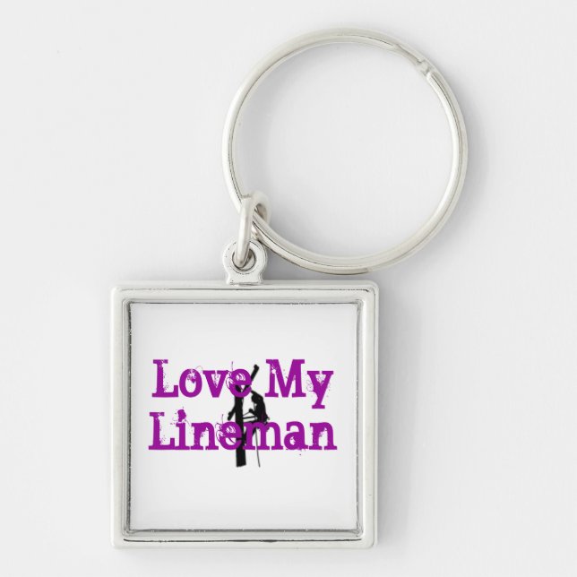 Love My Lineman Keychain-Purple Key Ring (Front)