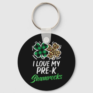 Love My Pre-k Shamrocks Leopard St Patricks Day Te Key Ring