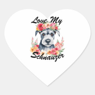 Love My Schnauzer Flowers Pink Red Yellow Peach Wh Heart Sticker