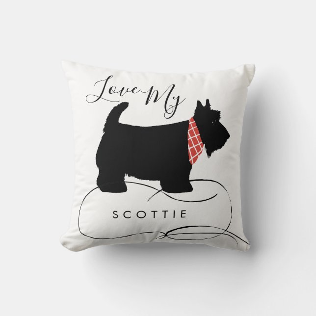 Love My Scottie Quote Black Scottish Terrier Dog Cushion (Front)