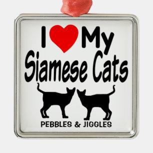 Love My Two Siamese Cats Metal Tree Decoration