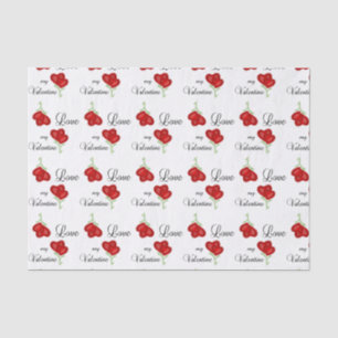 Love my Valentine Red Heart Flowers Tissue Paper