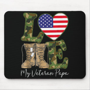 Love My Veteran Papa Proud Military Grandpa Usa Fl Mouse Mat