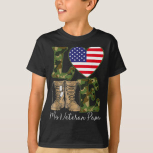 Love My Veteran Papa Proud Military Grandpa Usa Fl T-Shirt