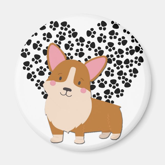 Love My Welsh Corgi Puppy Dog Paw Prints Heart Magnet (Front)