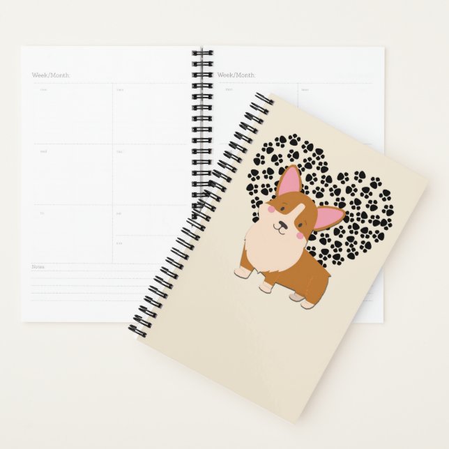 Love My Welsh Corgi Puppy Dog Paw Prints Heart Planner (Display)