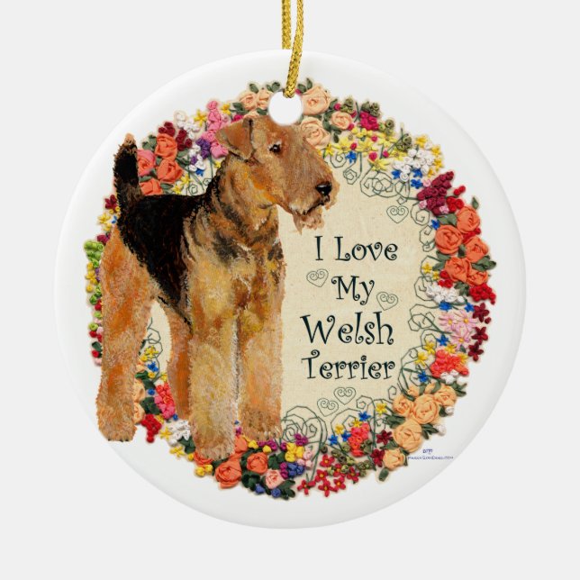 Love My Welsh Terrier Ceramic Tree Decoration (Front)