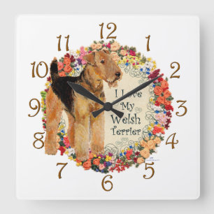 Love My Welsh Terrier Square Wall Clock