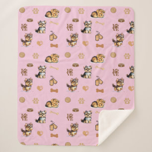 Love My Yorkie Pink Sherpa Blanket