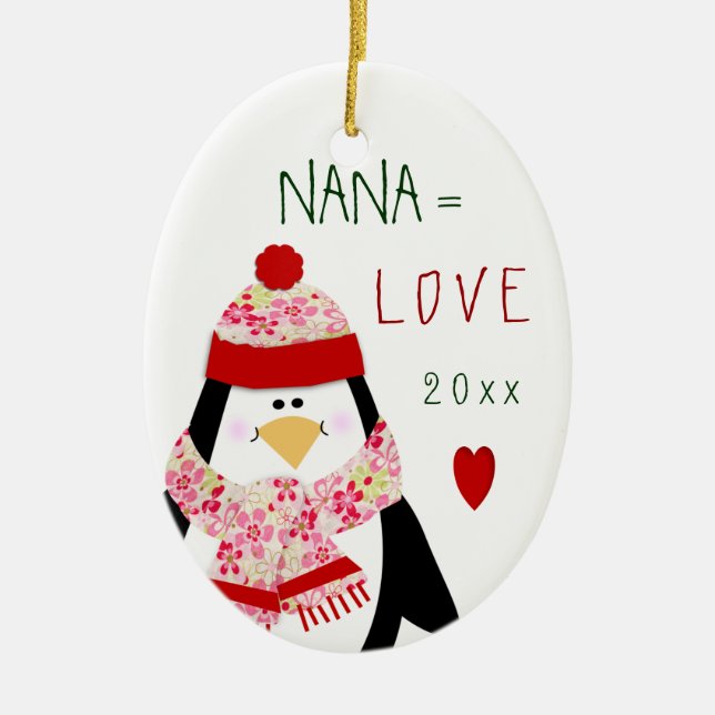 Love NANA Penguin Christmas Gift Ceramic Tree Decoration (Front)