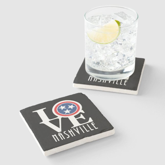 LOVE Nashville Stone Coaster White Text (Side)