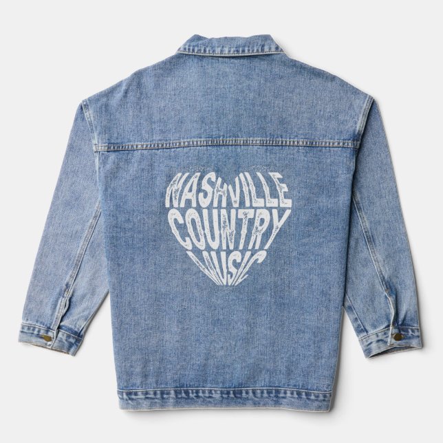 Love Nashville Tennessee Country Music Guitar Play Denim Jacket (Back)