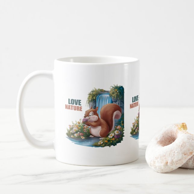 Love Nature Funny Squirrel Coffee Mug (With Donut)