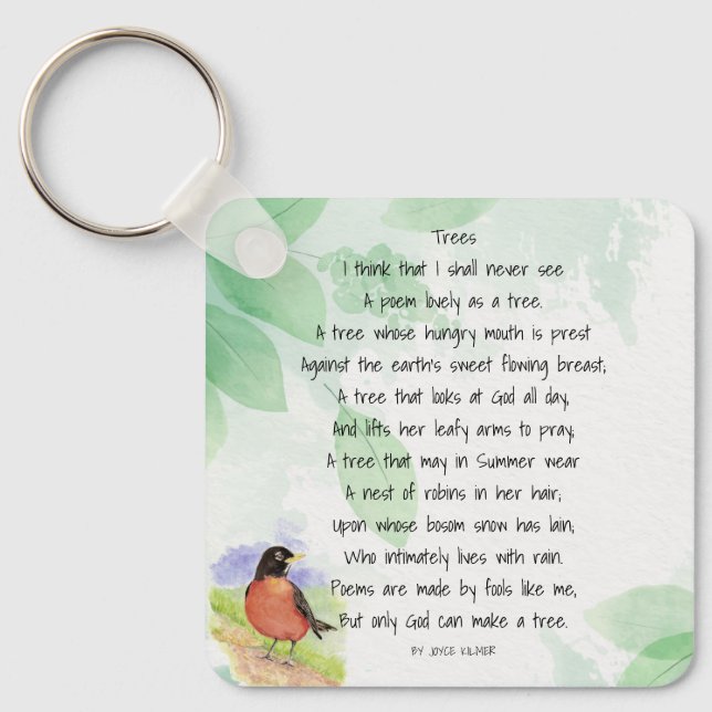 Love Nature Inspirational Poem Trees Kilmer  Key Ring (Front)
