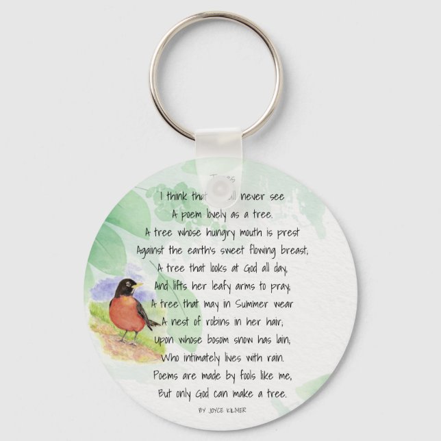Love Nature Inspirational Poem Trees Kilmer Key Ring (Front)