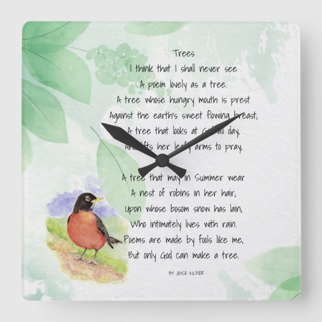 Love Nature Inspirational Poem Trees Kilmer  Square Wall Clock (Front)