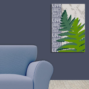 Love Nature Stylised Blue & Green Fern Leaves Poster